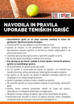 navodila in pravila uporabe teniških igrišč